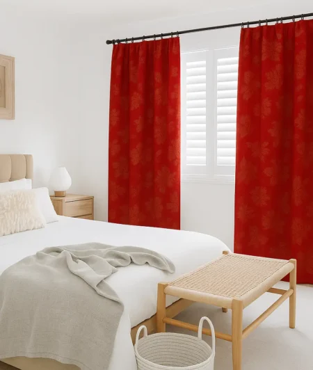 Risala Pink Brocade Curtains In Bedroom