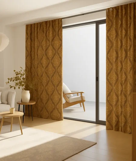 Risala Regal Latte Lace Curtains In Living Room