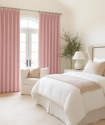Risala Serenity Mauve Voile Curtains In Bedroom