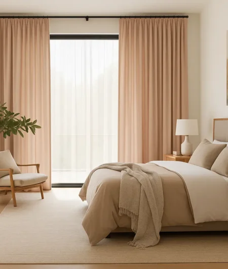 Risala Serenity Powder Pink Voile Curtains In Bedroom