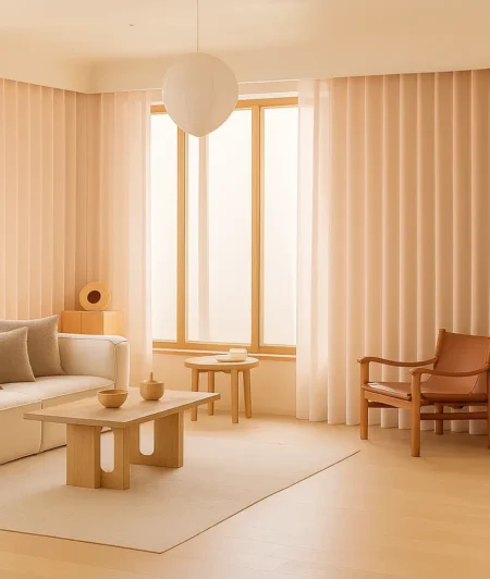 Risala Serenity Powder Pink Voile Curtains In Living Room