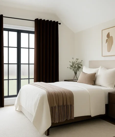 Risala Solid Brown Polyester Curtains In Bedroom