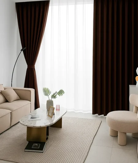 Risala Solid Brown Polyester Curtains In Living Room