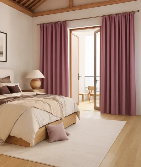 Risala Solid Burgundy Polyester Curtains In Bedroom
