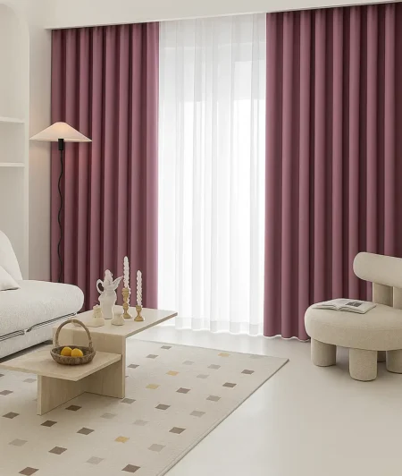Risala Solid Burgundy Polyester Curtains In Living Room