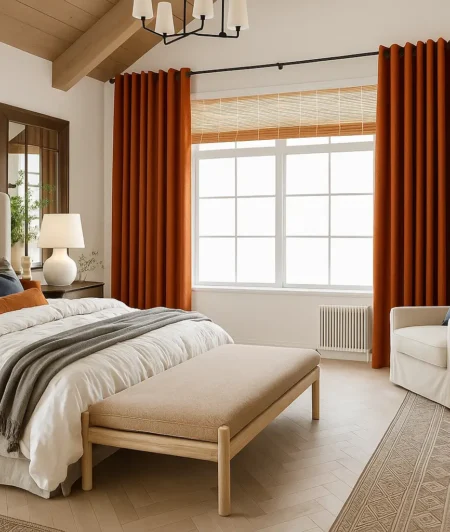 Risala Solid Red Polyester Curtains In Bedroom