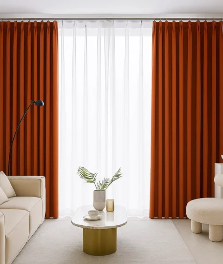 Risala Solid Red Polyester Curtains In Living Room