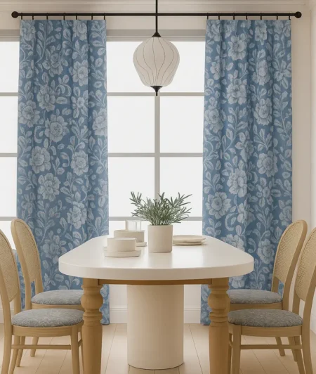 Risala Sophie White Lace Curtains Dining Area