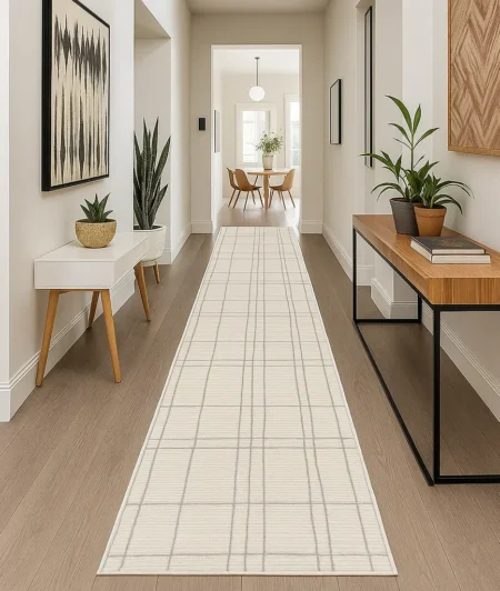 Risala Wavy Grid Runner Carpets In Entryway