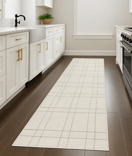 Risala Wavy Grid Runner Carpets In Kitchen