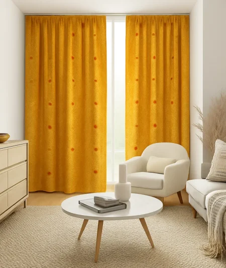 Risala Yellow Brocade Curtains In Living Room