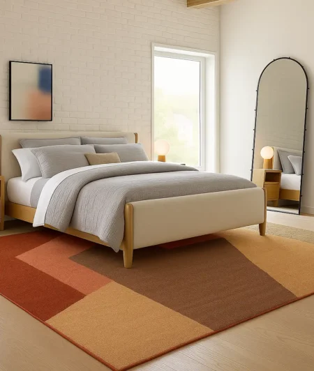 Risala Angled Modern Wool Rug In Bedroom