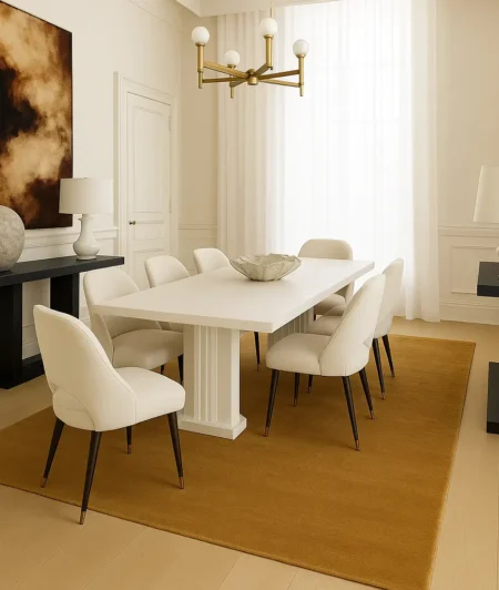 Risala Aprezo Silk Rugs In Dining Area