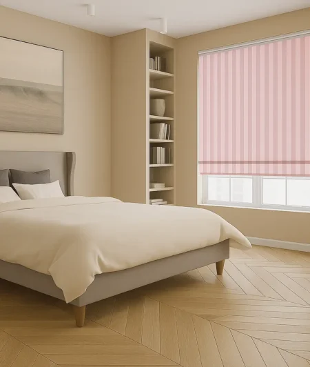 Risala Baby Pink Vertical Blinds In Bedroom
