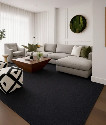 Risala Black Nylon Rugs In Living Room