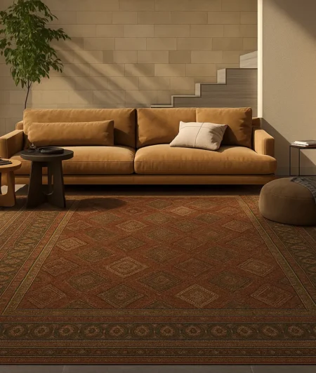 Risala Border Diamond Vintage Rugs In Living Room
