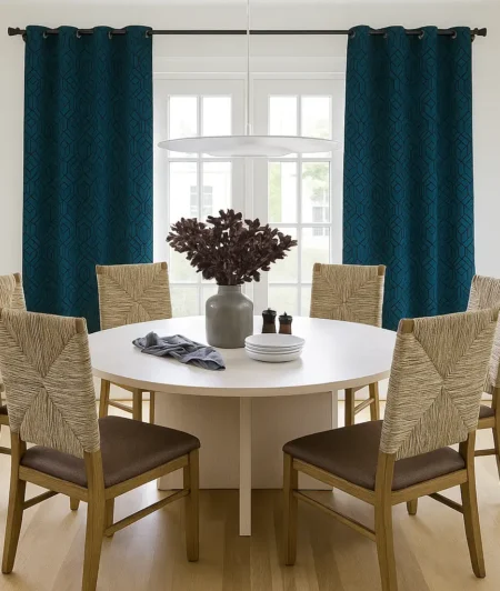 Risala Botero Pleated Curtains In Dining Area