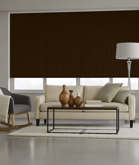 Risala Brown Balance Vertical Blinds In Living Room