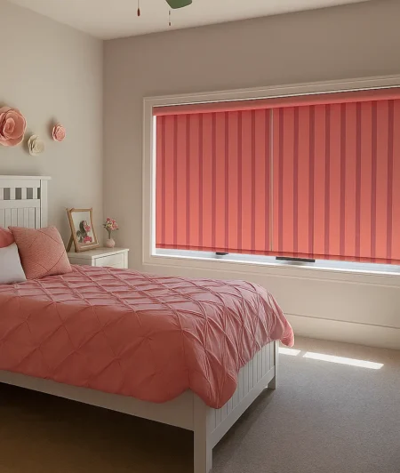 Risala Burnt Orange Vertical Blinds In Bedroom