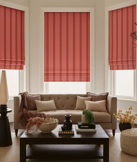 Risala Burnt Orange Vertical Blinds In Living Room