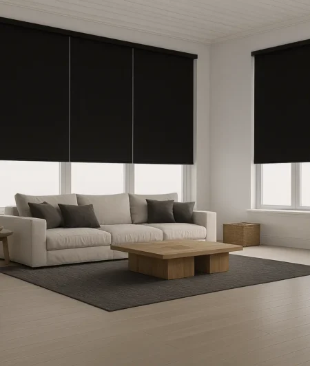 Risala Charcoal Grey Blackout Blinds In Living Room