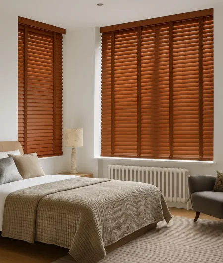 Risala Cherry Wooden Blinds In Bedroom