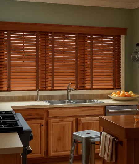 Risala Cherry Wooden Blinds In Kitchen