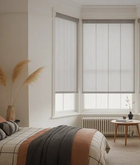Risala Classic White Vertical Blinds In Bedroom