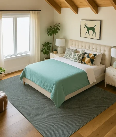 Risala Coffee Cream Nylon Rugs In Bedroom