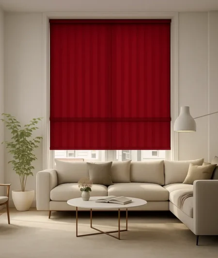 Risala Crimson Red Vertical Blinds In Living Room