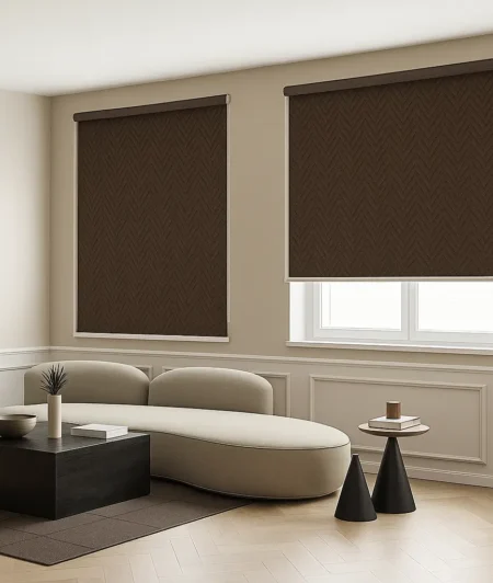 Risala Dark Brown Venetian Blinds In Living Room