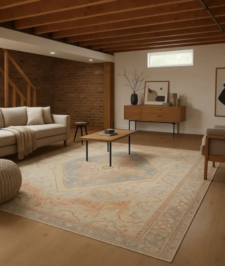 Risala Distressed Turkish Vintage Rugs In Living Room