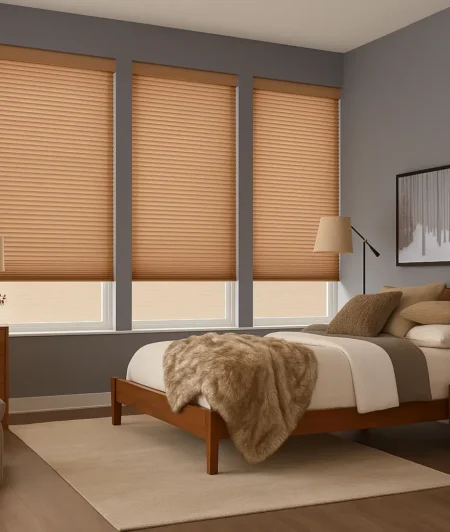 Risala Flax Honeycomb Blinds In Bedroom