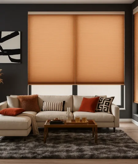Risala Flax Honeycomb Blinds In Living Room