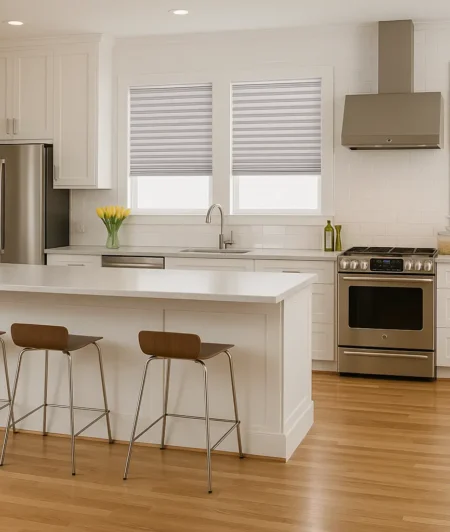 Risala Foggy Morning Honeycomb Blinds In Kitchen