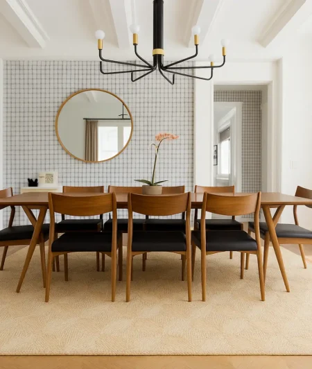 Risala Gelen Diamond Jute Rugs In Dining Area