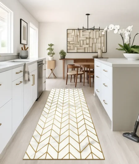 Risala Geometric Gold In Kitchen Rugs 1