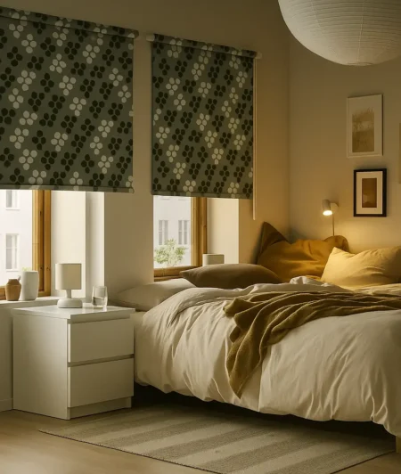 Risala Geometric HoneyComb Roller Blinds In Bedroom