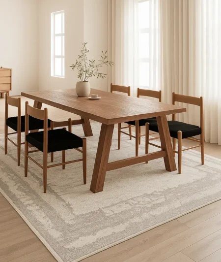 Risala Geometric Patterned Vintage Rugs In Dining Area