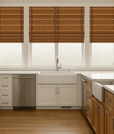 Risala Golden Weave Bamboo Blinds In Kitchen