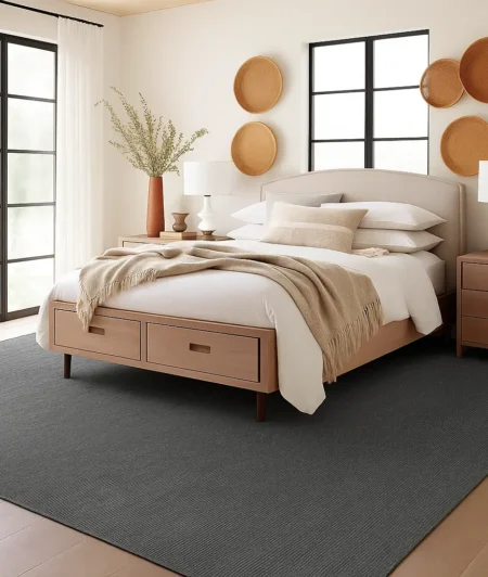 Risala Grey Nylon Rugs In Living In Bedroom