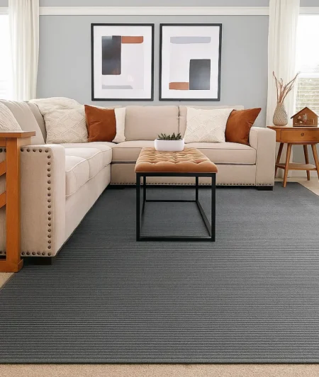 Risala Grey Nylon Rugs In Living Room