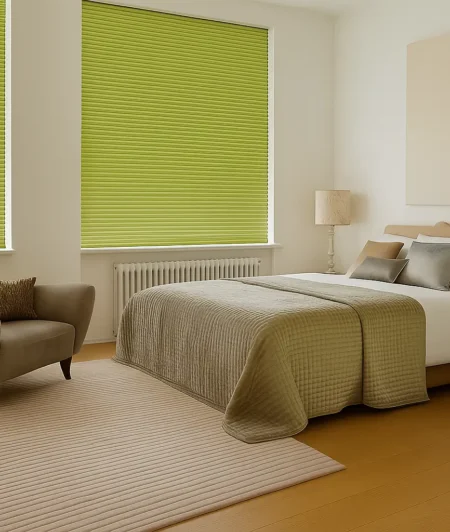 Risala Lime Green Pleated Blinds In Bedroom