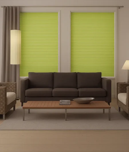 Risala Lime Green Pleated Blinds In Living Room