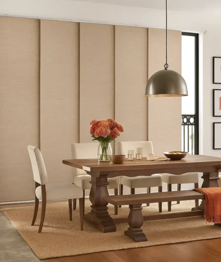 Risala Linen Bronze Panel Blinds In Dining Area