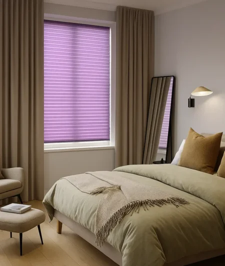 Risala Mauve Purple Pleated Blinds In Bedroom