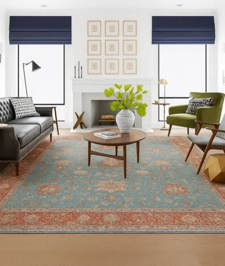Risala Medallion Faded Vintage Rugs In Living Room