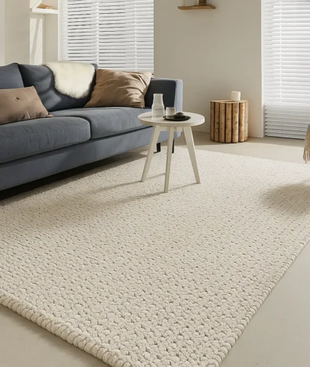 Risala Monochrome Braid Jute Rugs In Living Room