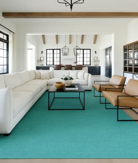 Risala Omega Aqua Shaggy Rugs In Living Room