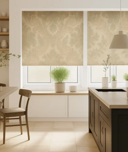 Risala Regalia Roman Blinds In Kitchen